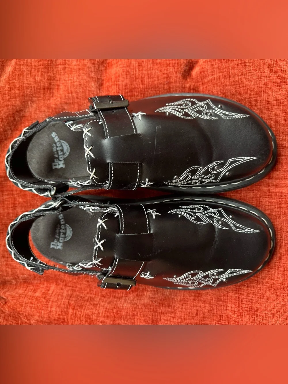Dr. Martens Black Leather Buckle Slip-On Loafers with White Stitch Detail - Picture 11 of 16